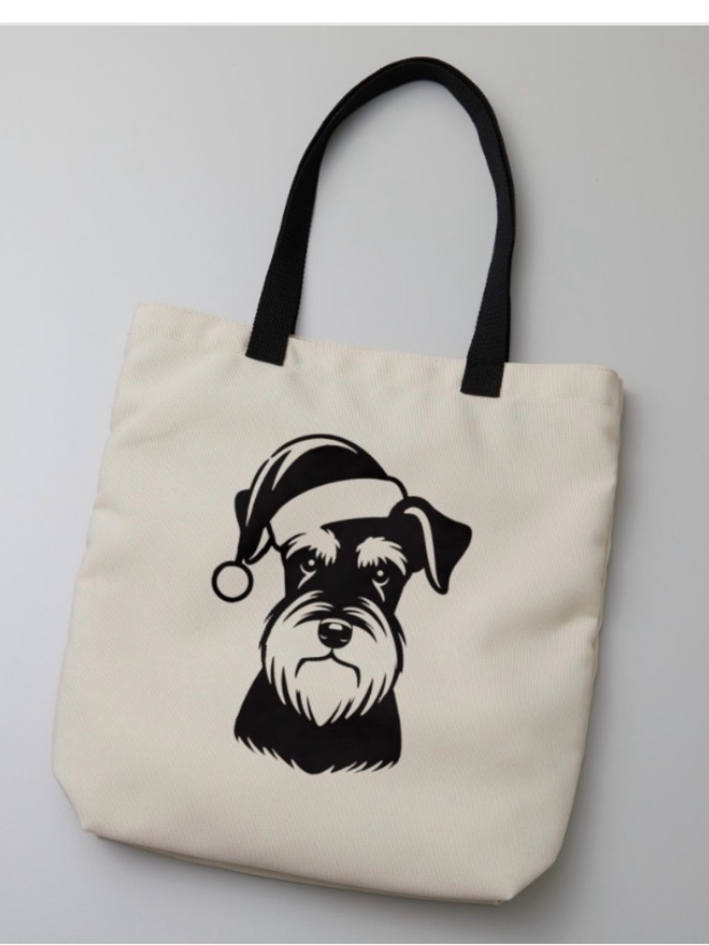 Canvas Dog Tote Bag with Black Schnauzer Print - Cream - Picture 1 of 1